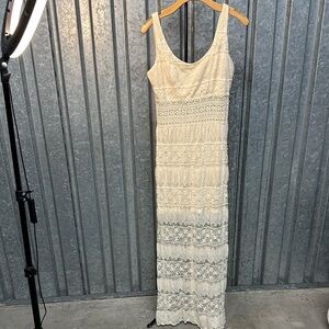 Ivory Lace Maxi Dress with Scoop Neckline